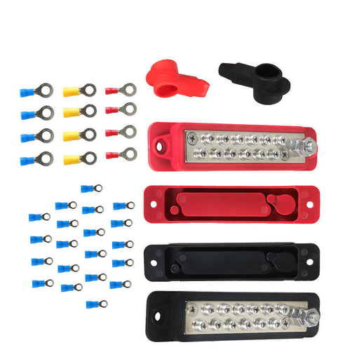 DURAFORCE 12 Point Busbar Bus Bar Power Distribution Block 180A 12V DC Pair Black & Red