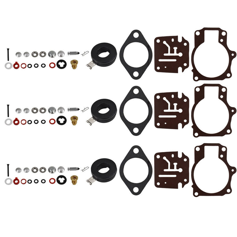 DURAFORCE 3 x Carburetor Carb Rebuild Repair Kit w/ Float For Johnson Evinrude 50 55 60 HP