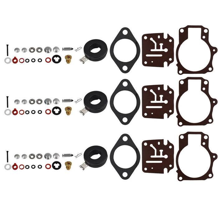 DURAFORCE 3 x Carburetor Carb Rebuild Repair Kit w/ Float For Johnson Evinrude 50 55 60 HP