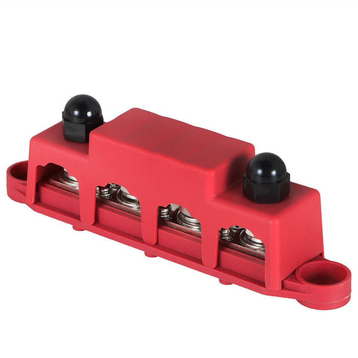 DURAFORCE New 4 Way Terminal Junction Block Busbar 3/8" 250 amp 12v with Cover - Red