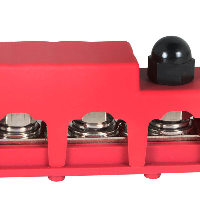 DURAFORCE New 4 Way Terminal Junction Block Busbar 3/8" 250 amp 12v with Cover - Red