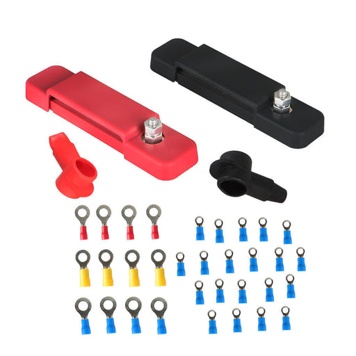 DURAFORCE 12 Point Busbar Bus Bar Power Distribution Block 180A 12V DC Black & Red Pair