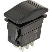 DURAFORCE Contura Rocker Switch 12981 Cover with Red Bar Lenses DPDT Black Illuminated