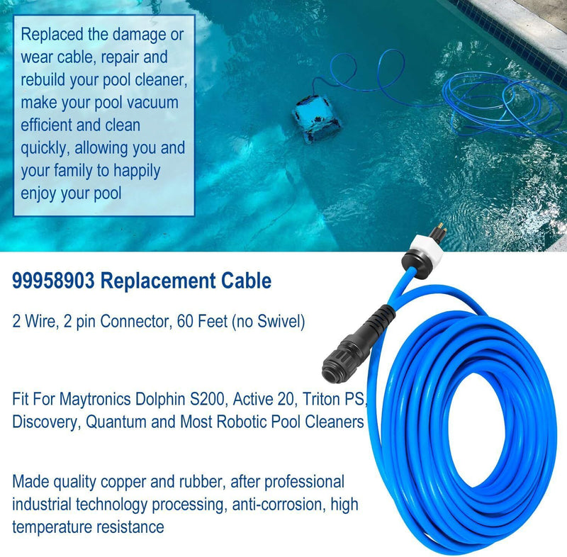 DURAFORCE 60ft 99958903-DIY Cable 2 Wire for Dolphin Maytronics Pool Cleaner S200 Active20