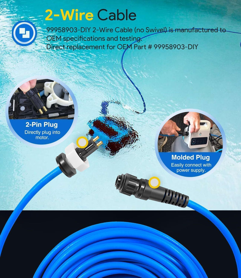 DURAFORCE 60ft 99958903-DIY Cable 2 Wire for Dolphin Maytronics Pool Cleaner S200 Active20