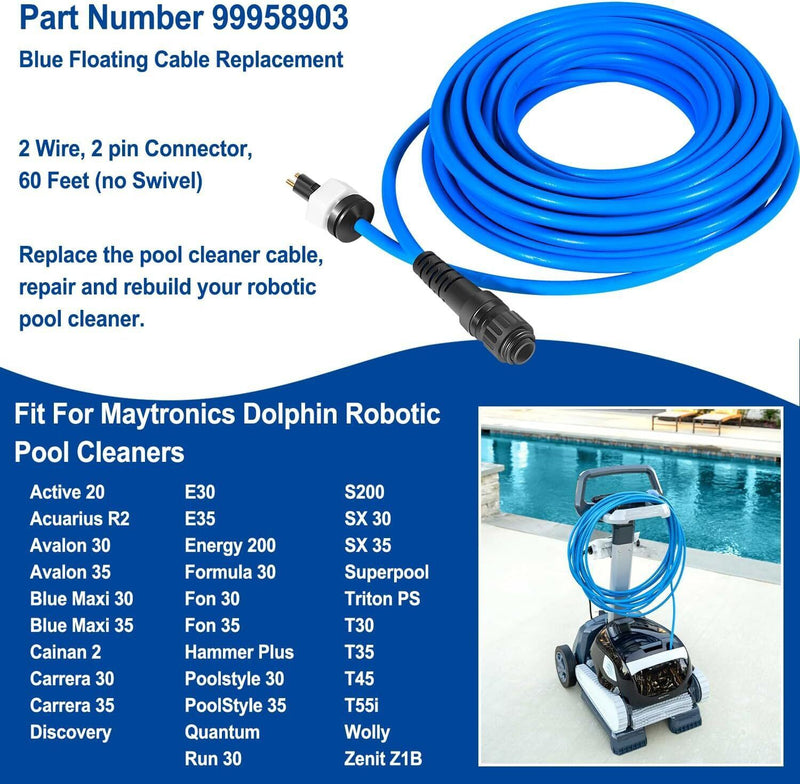 DURAFORCE 60ft 99958903-DIY Cable 2 Wire for Dolphin Maytronics Pool Cleaner S200 Active20