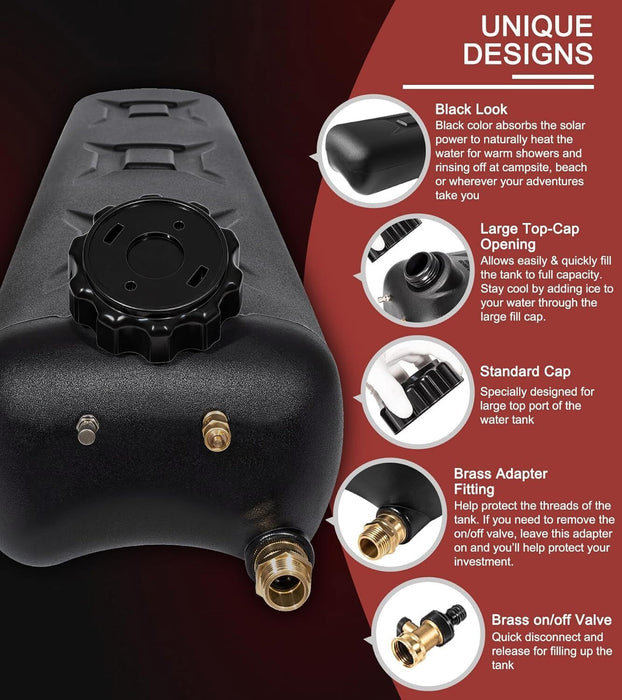 DURAFORCE Portable 8-Gallon Pressurized Water Tank for Camping Showers,Roof-Rack Shower