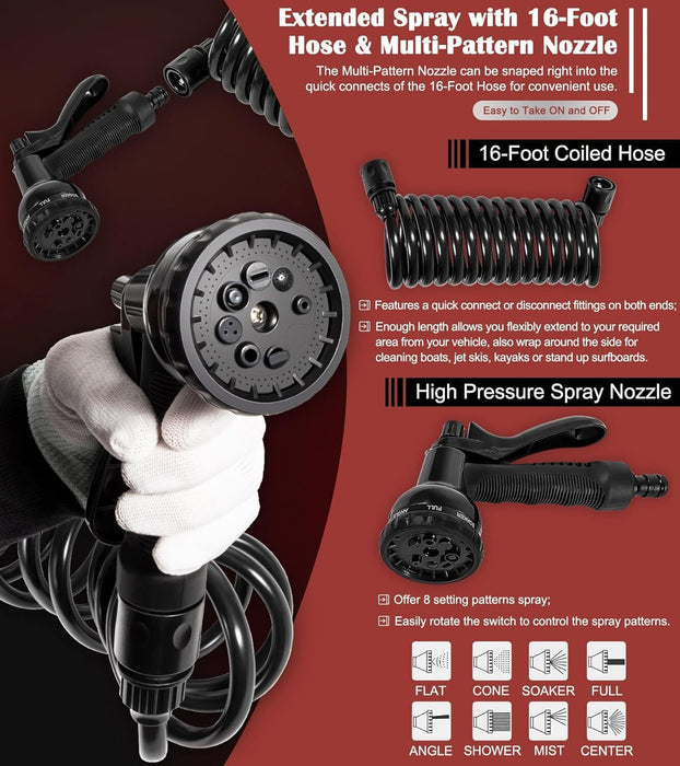 DURAFORCE Portable 8-Gallon Pressurized Water Tank for Camping Showers,Roof-Rack Shower