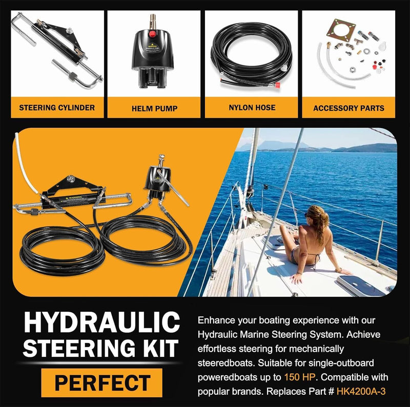DURAFORCE Boat Hydraulic Steering System Kit Marine Outboard Steering 150HP Outboard