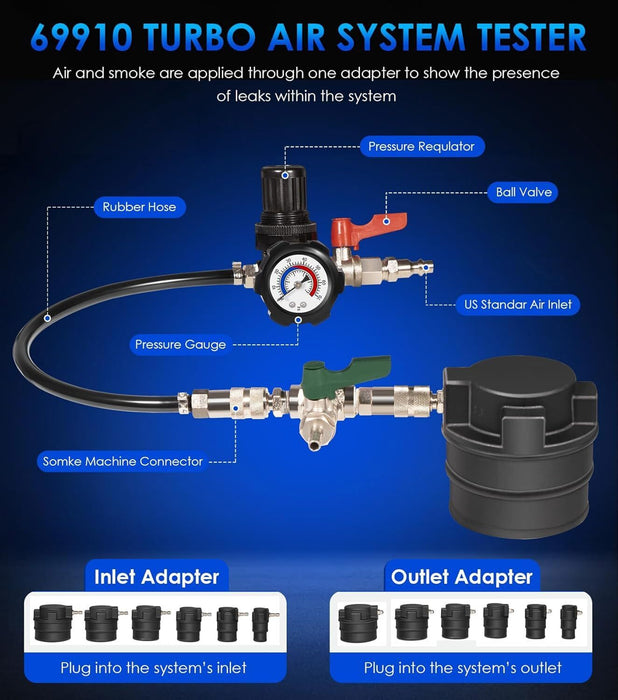 DURAFORCE 69910 14 Piece Turbo Air System Test Kit w/ Smoke Adapter 6 Pair Stepped Adapter