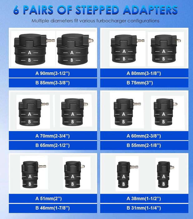 DURAFORCE 69910 14 Piece Turbo Air System Test Kit w/ Smoke Adapter 6 Pair Stepped Adapter