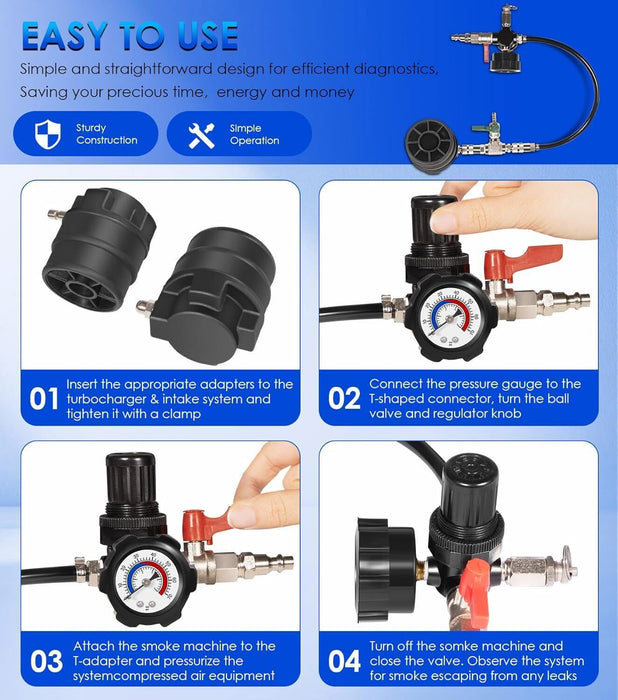 DURAFORCE 69910 14 Piece Turbo Air System Test Kit w/ Smoke Adapter 6 Pair Stepped Adapter