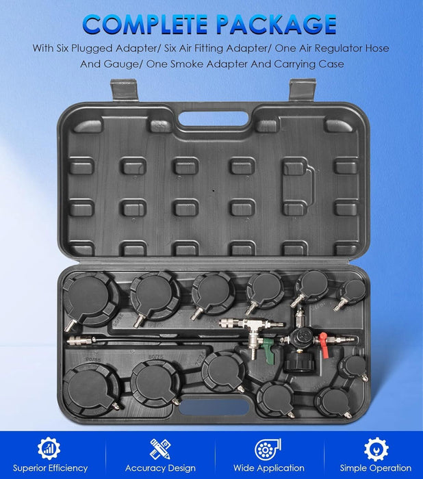 DURAFORCE 69910 14 Piece Turbo Air System Test Kit w/ Smoke Adapter 6 Pair Stepped Adapter