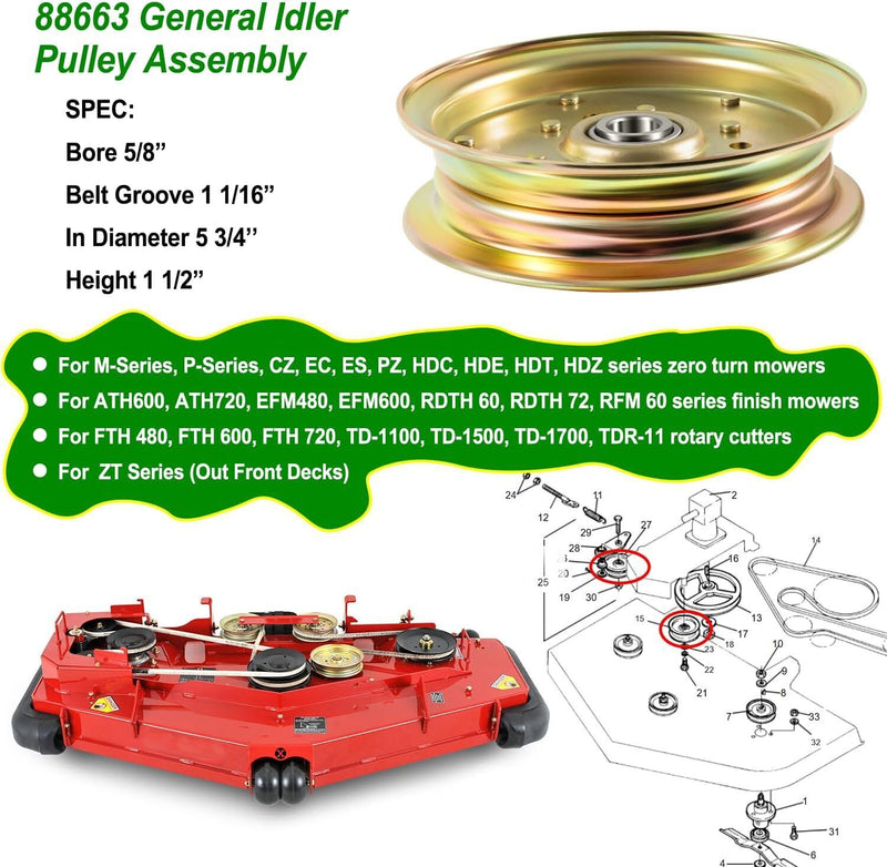 DURAFORCE 88663 Finish Mower Idler Pulley for Bush Hog 5-3/4" Diameter & Zero Turn Mowers