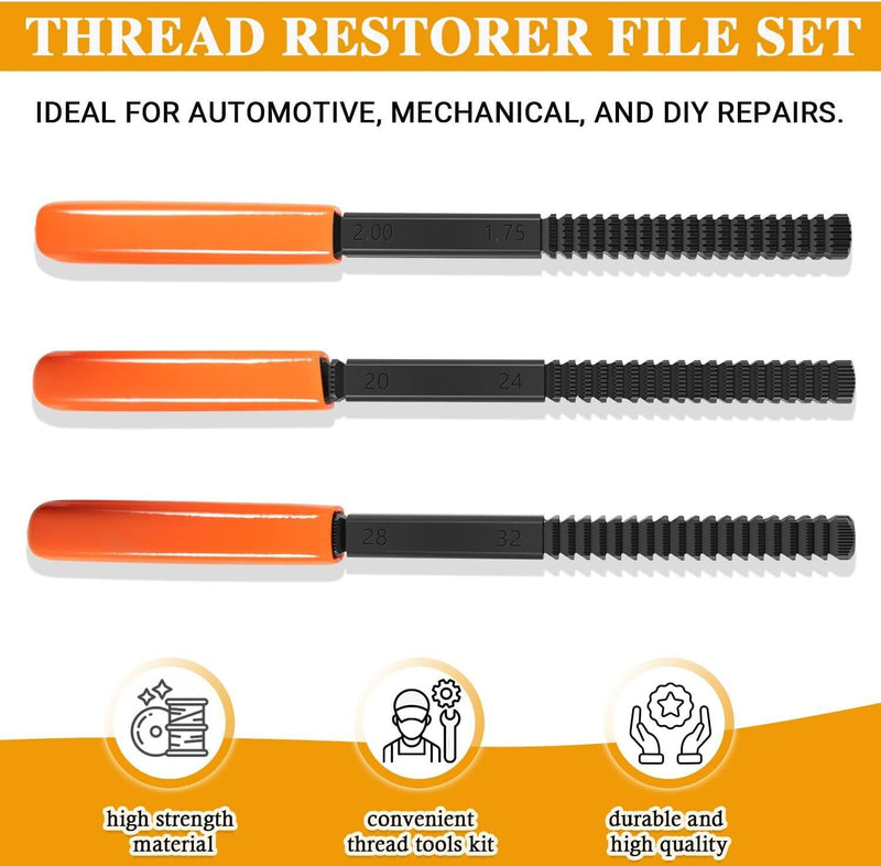DURAFORCE 3Pcs/Set Thread Restorer File Chaser Set Metric & SAE Repair Hardward DIY 2573