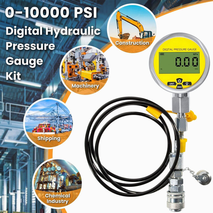 DURAFORCE 10000PSI Digital Hydraulic Pressure Gauge Test Coupling Kit 1/4 NPT 700BAR/70Mpa