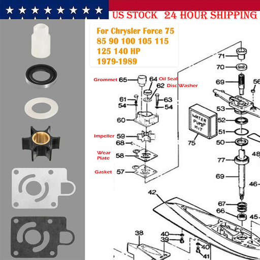 DURAFORCE Water Pump Impeller Kit for Chrysler Force 75 85 90 100 105 115 125 140hp FK1069