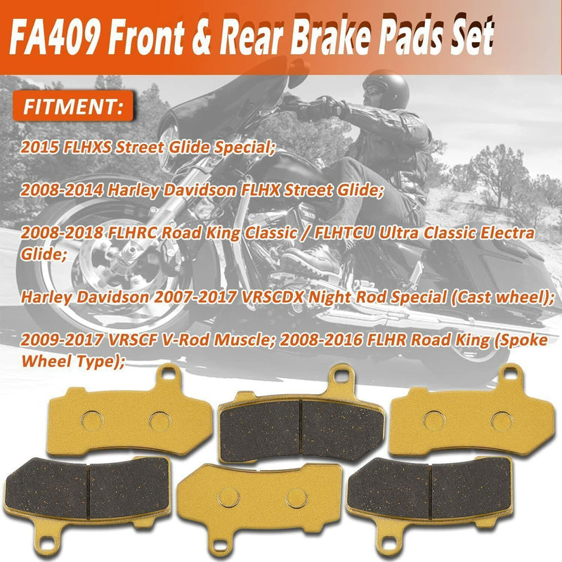 DURAFORCE FA409 Front & Rear Brake Pads for 2008-2018 Harley Davidson FLHX Street Glide