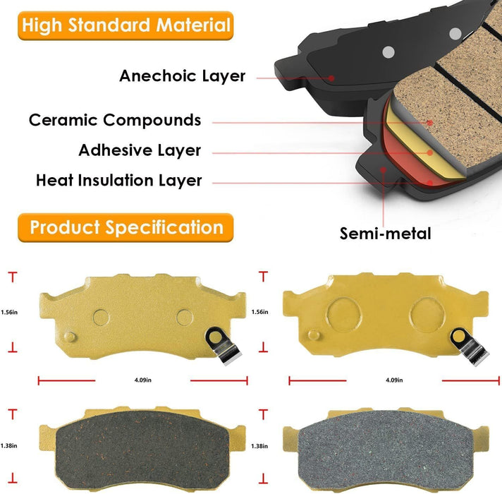 DURAFORCE 6Pcs Front Rear Ceramic Brake Pads for Honda Pioneer 700 500 700-4 2014-2021