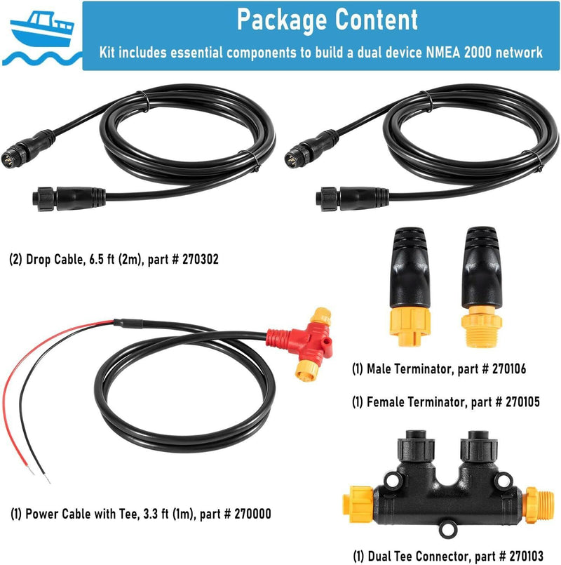 DURAFORCE NMEA 2000 2K Network Starter Kit Cable Tee Terminator for Lowrance Simrad Garmin