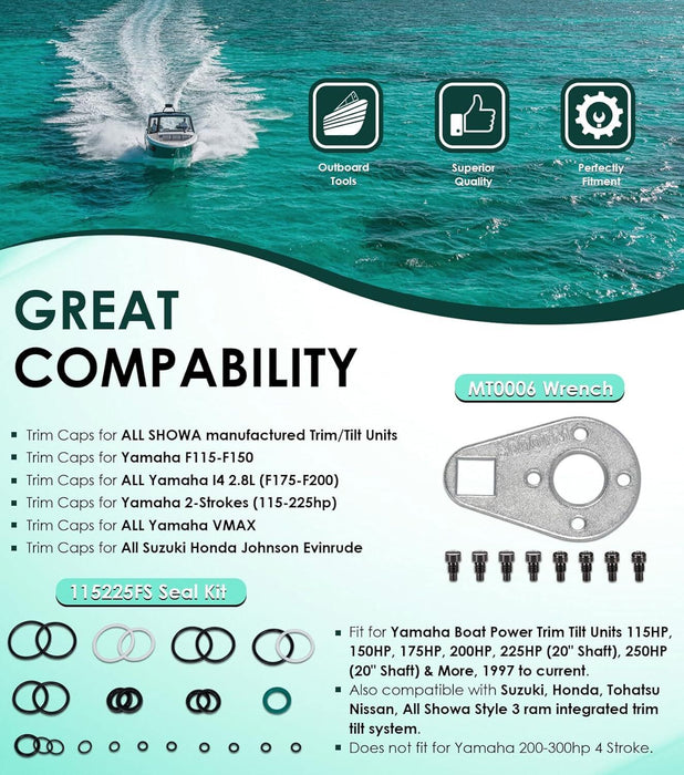 DURAFORCE 115225FS Seal Kit Cylinder & Trim/Tilt Pin Wrench - MT0006-32mm x 4mm Yamaha