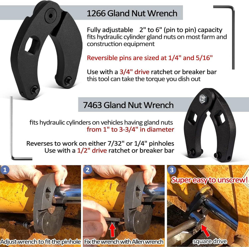 DURAFORCE Hydraulic Cylinder Repair Tools Rod/Gland Wrench Seal Installer For Skid Steers