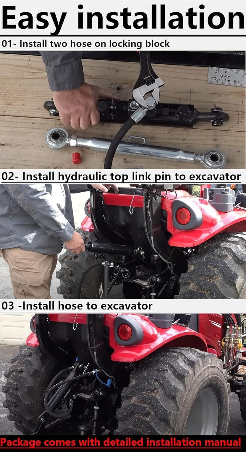 DURAFORCE Hydraulic Top Link Cat 1-1 with Locking Block 18 1/8” - 26 3/8” with 2 Hose