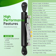DURAFORCE Hydraulic Top Link Cat 1-1 with Locking Block 18 1/8” - 26 3/8” with 2 Hose