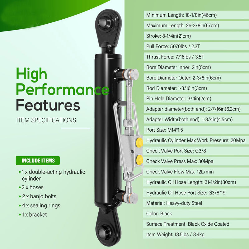 DURAFORCE Hydraulic Top Link Cat 1-1 with Locking Block 18 1/8” - 26 3/8” with 2 Hose