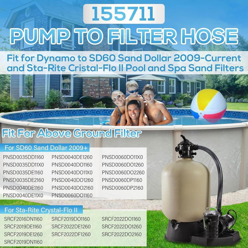 DURAFORCE 155711 Pump Hose Assembly for Pentair Sand Dolla & Sta-Rite Crystal-Flo II 35"