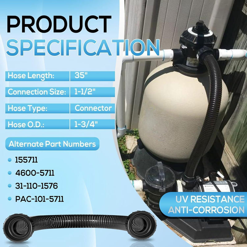 DURAFORCE 155711 Pump Hose Assembly for Pentair Sand Dolla & Sta-Rite Crystal-Flo II 35"
