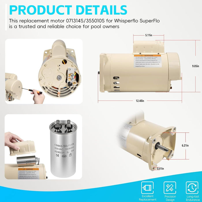 DURAFORCE 355010S Pool Pump Motor 1HP for Pentair WhisperFlo WFE-4/26 SuperFlo SF-N1-1-AE