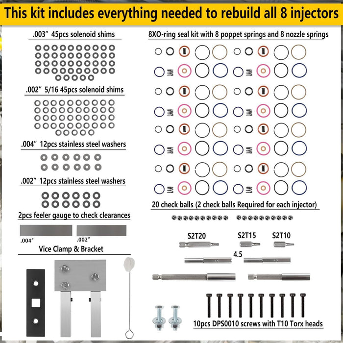 DURAFORCE For Ford 7.3L PowerStroke Injector Rebuild Kit w/ Vice Clamp, Springs & O-Ring