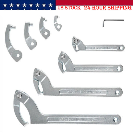 DURAFORCE 8Pcs Adjustable Hook C Pin Spanner Wrench Tool Set Nut Wrench 3/4" to 6-1/10"