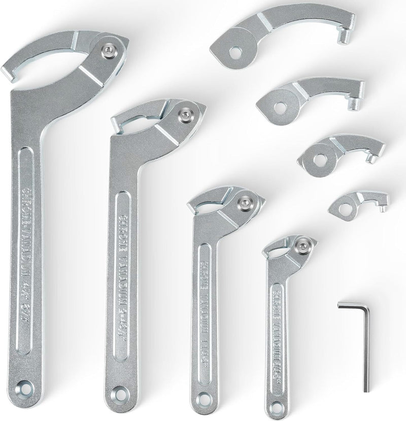 DURAFORCE 8Pcs Adjustable Hook C Pin Spanner Wrench Tool Set Nut Wrench 3/4" to 6-1/10"