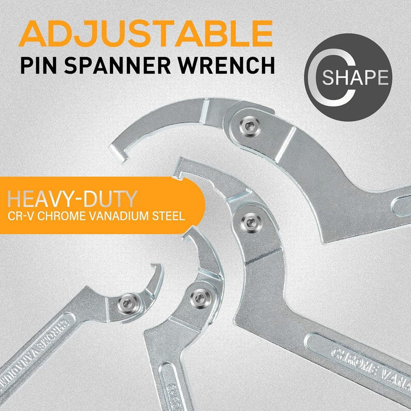 DURAFORCE 8Pcs Adjustable Hook C Pin Spanner Wrench Tool Set Nut Wrench 3/4" to 6-1/10"