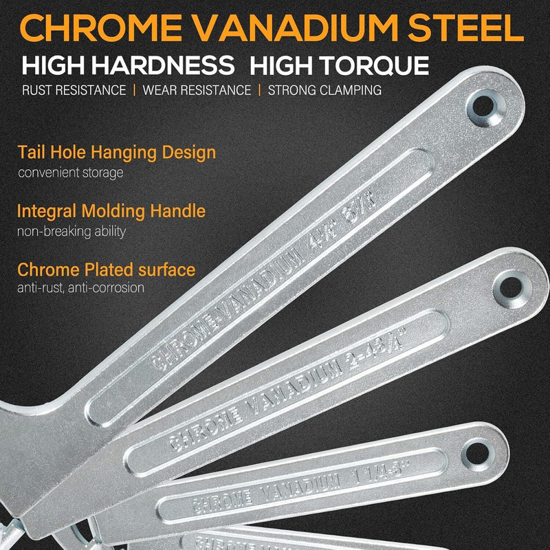 DURAFORCE 8Pcs Adjustable Hook C Pin Spanner Wrench Tool Set Nut Wrench 3/4" to 6-1/10"