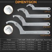 DURAFORCE 8Pcs Adjustable Hook C Pin Spanner Wrench Tool Set Nut Wrench 3/4" to 6-1/10"