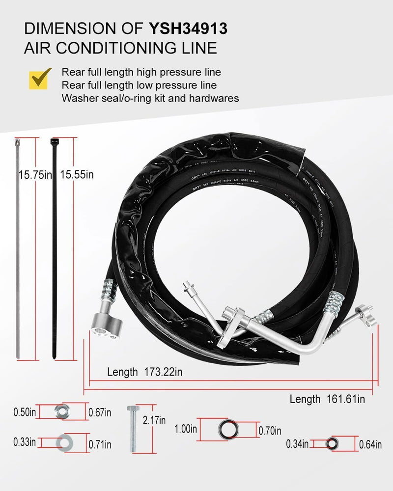 DURAFORCE YSH34913 For 2015-2020 Chevy Tahoe GMC Yukon Escalade Rear/Aux AC Line Set