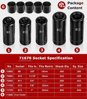 DURAFORCE 71670 Large Tap Socket Set For 5/8", 11/16", 3/4", 7/8" and 1" Taps, 1/2" Drive