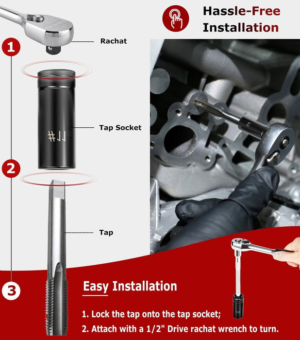DURAFORCE 71670 Large Tap Socket Set For 5/8", 11/16", 3/4", 7/8" and 1" Taps, 1/2" Drive