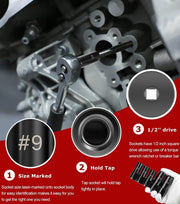 DURAFORCE 71670 Large Tap Socket Set For 5/8", 11/16", 3/4", 7/8" and 1" Taps, 1/2" Drive