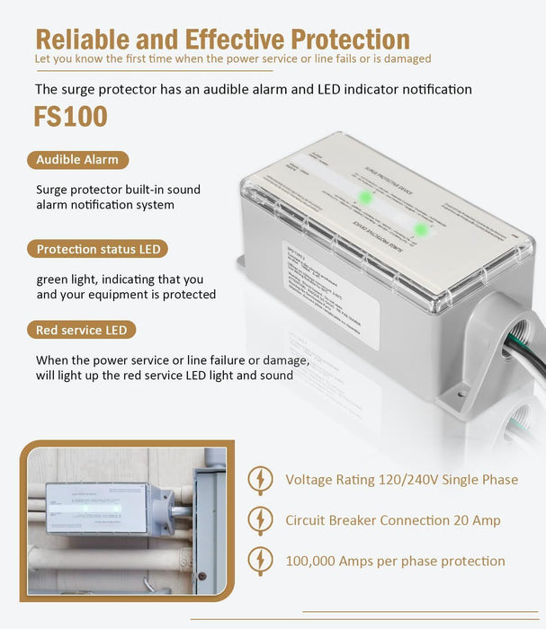 DURAFORCE FS100 Whole House Surge Protection Device Replacement for Siemens FS100
