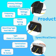 DURAFORCE 90-T60C3 24VAC 60-VA Floor-Mounted Class 2 Transformers for Industrial