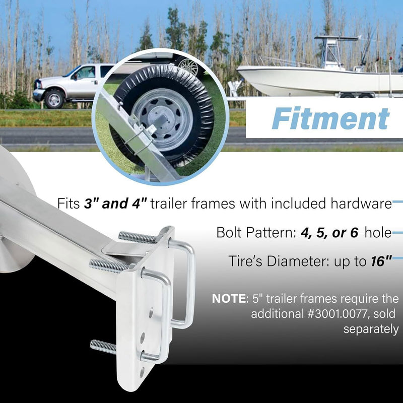 DURAFORCE Spare Tire Carrier for Shorelander/ Boat Trailer Frame Mount Fit 4 5 6 Lug Wheel