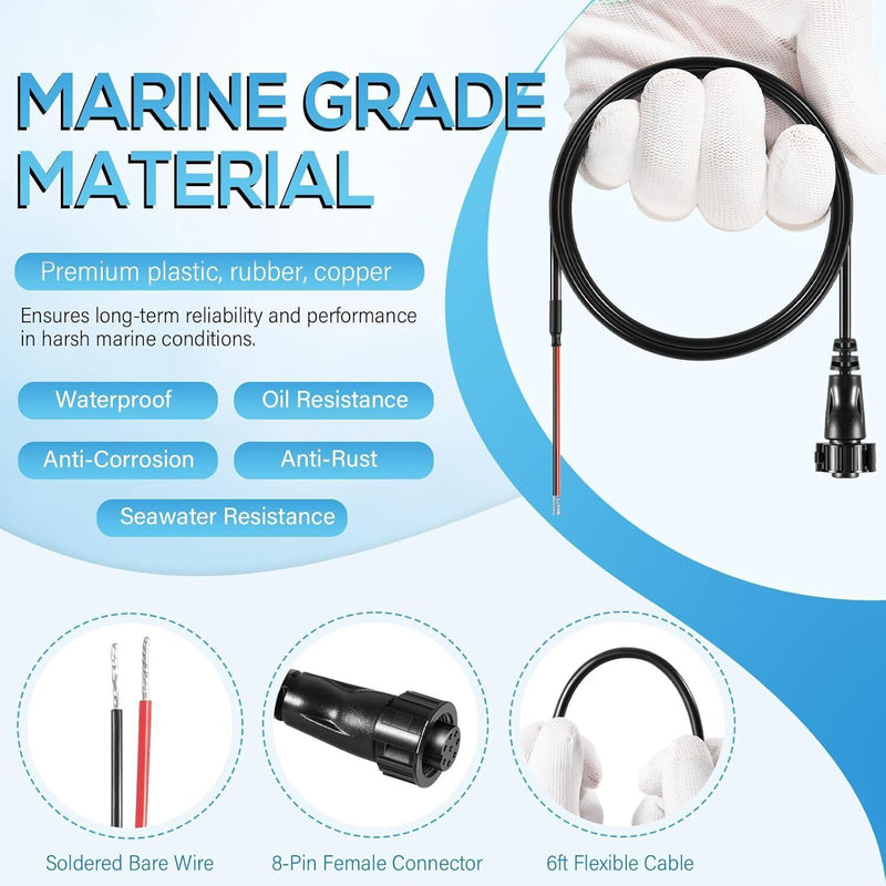 DURAFORCE PC12 Power Cord 6' Power Cable for Humminbird SOLIX ION ONIX Fishfinder 720085-1
