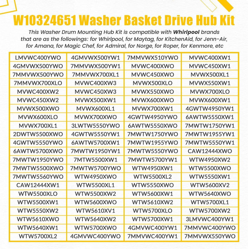 DURAFORCE Washer Basket Drive Hub Kit Drive Hub Replacement For Whirlpool Maytag W10324651