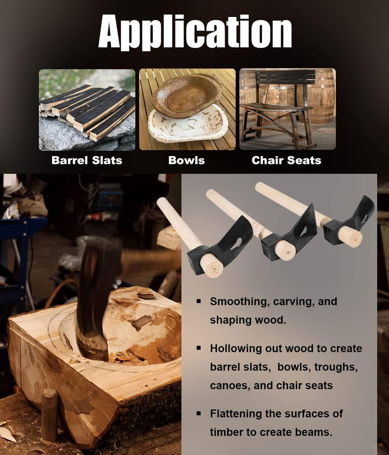 DURAFORCE Straight&Big Curve Adze, Small Curve Adze for Woodworking Tool Log Carving Tools