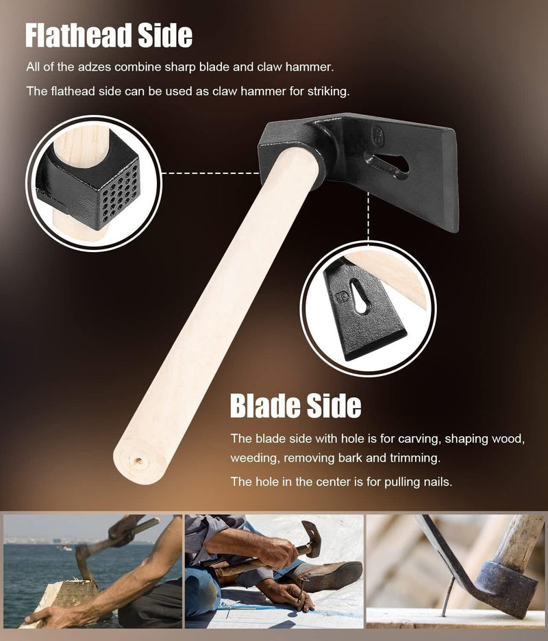 DURAFORCE Straight&Big Curve Adze, Small Curve Adze for Woodworking Tool Log Carving Tools