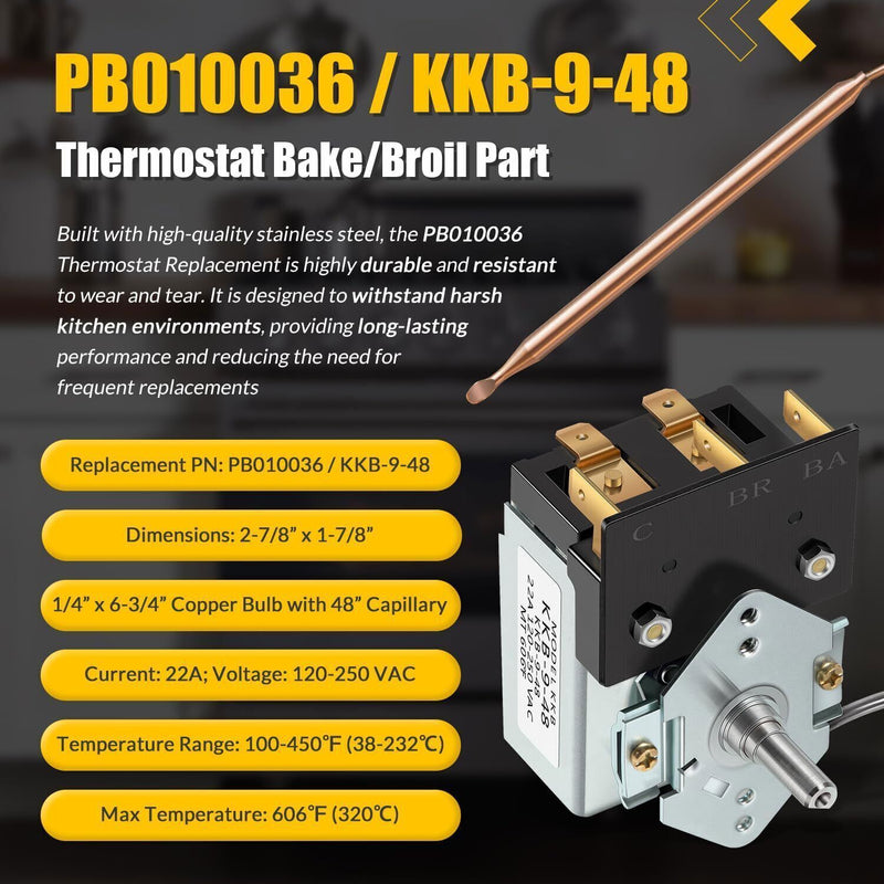 DURAFORCE PB010036 KKB-9-48 Bake/Broil Thermostat Fits Viking Ranges, Awoco, Stove Oven